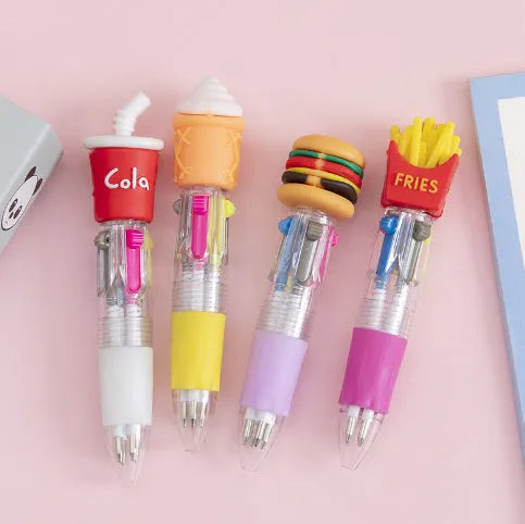 Cute cartoon-themed four-colour press ballpoint pen with 0.7mm tip.