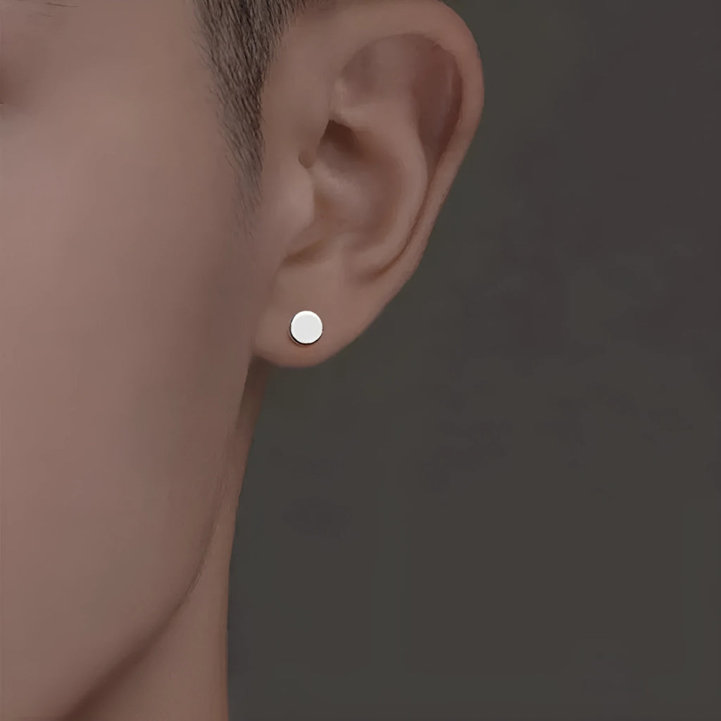 S999 sterling silver flat round ear bone stud earring in silver or black with 3mm to 8mm diameter options