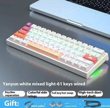 61-key computer mechanical keyboard with tea shaft switches in multiple colour combinations