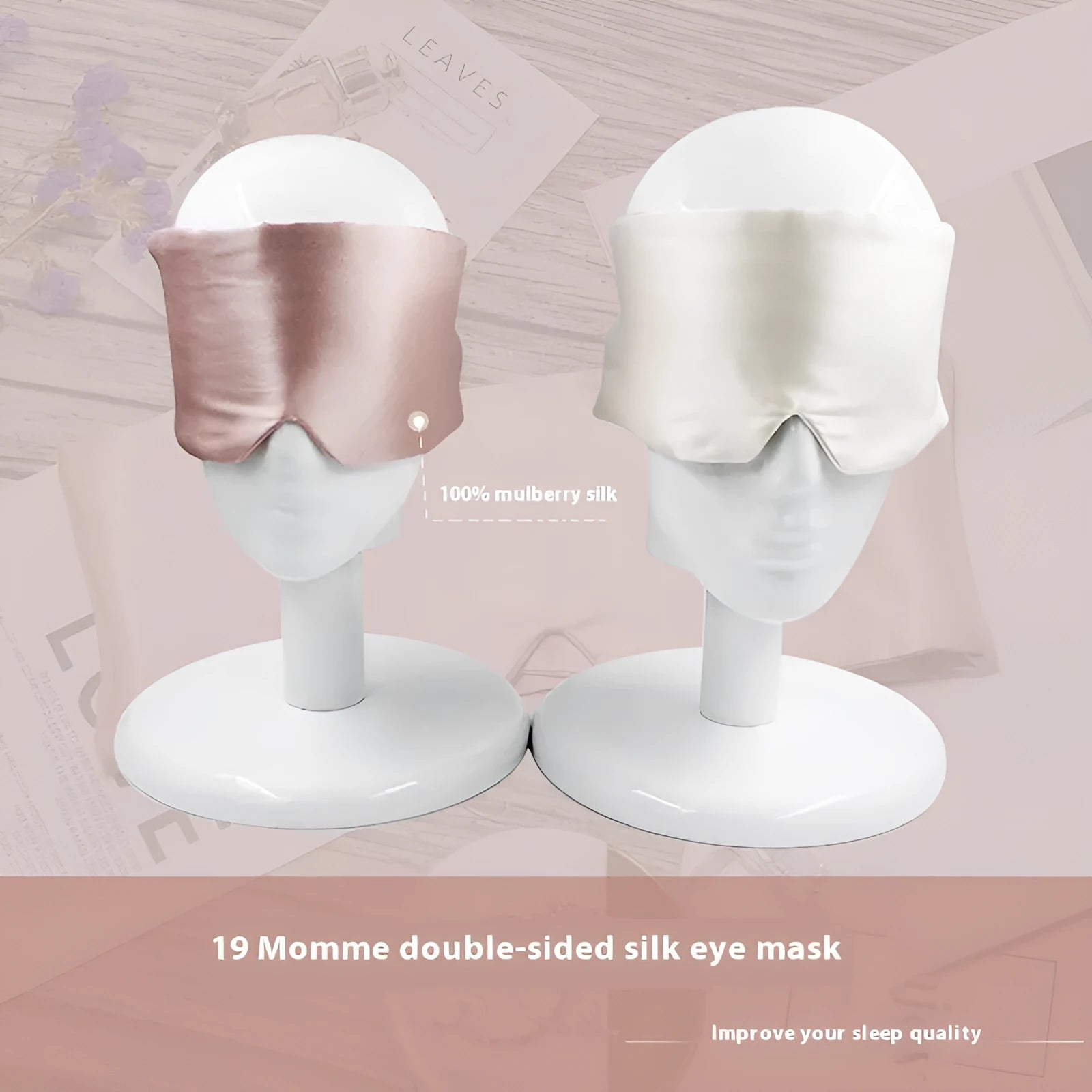 Mulberry silk eye mask in various colours including black navy blue and champagne gold for light blocking sleep