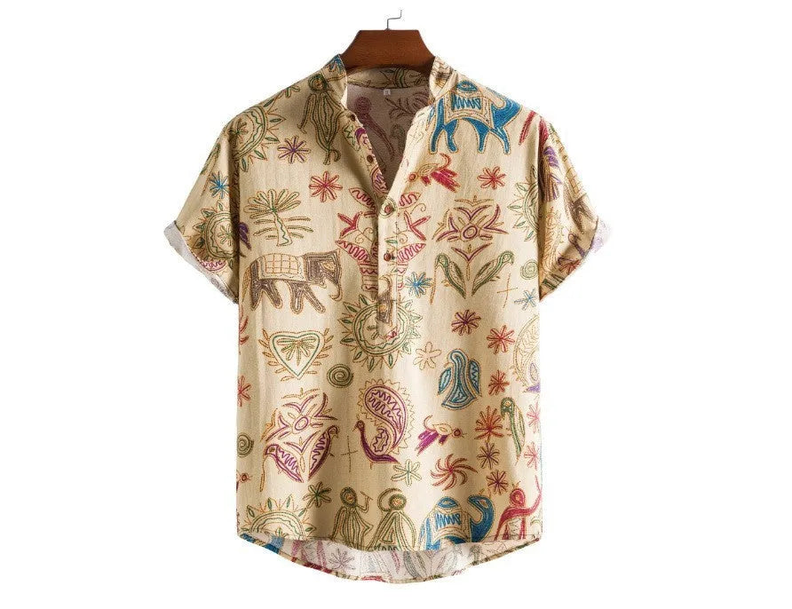 Men's plus size casual shirt with 3D digital printing in cardigan style