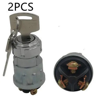 Copper ignition switch with key for trucks and forklifts, showing colour-coded key options