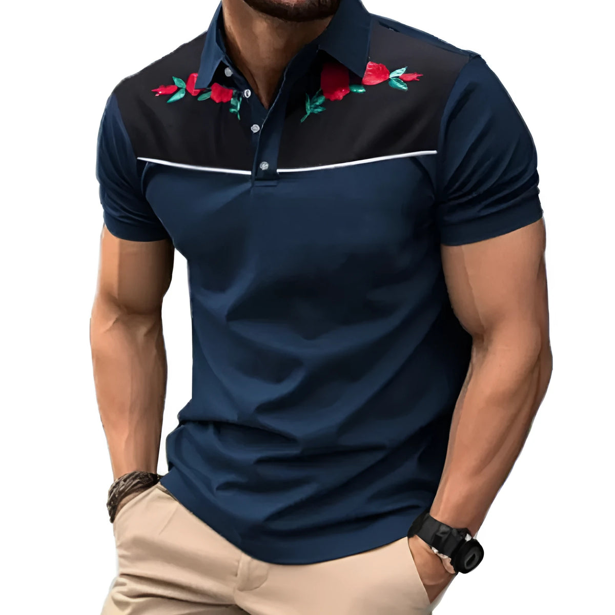 Men's short sleeve polo shirt in mesh fabric with zip decoration details