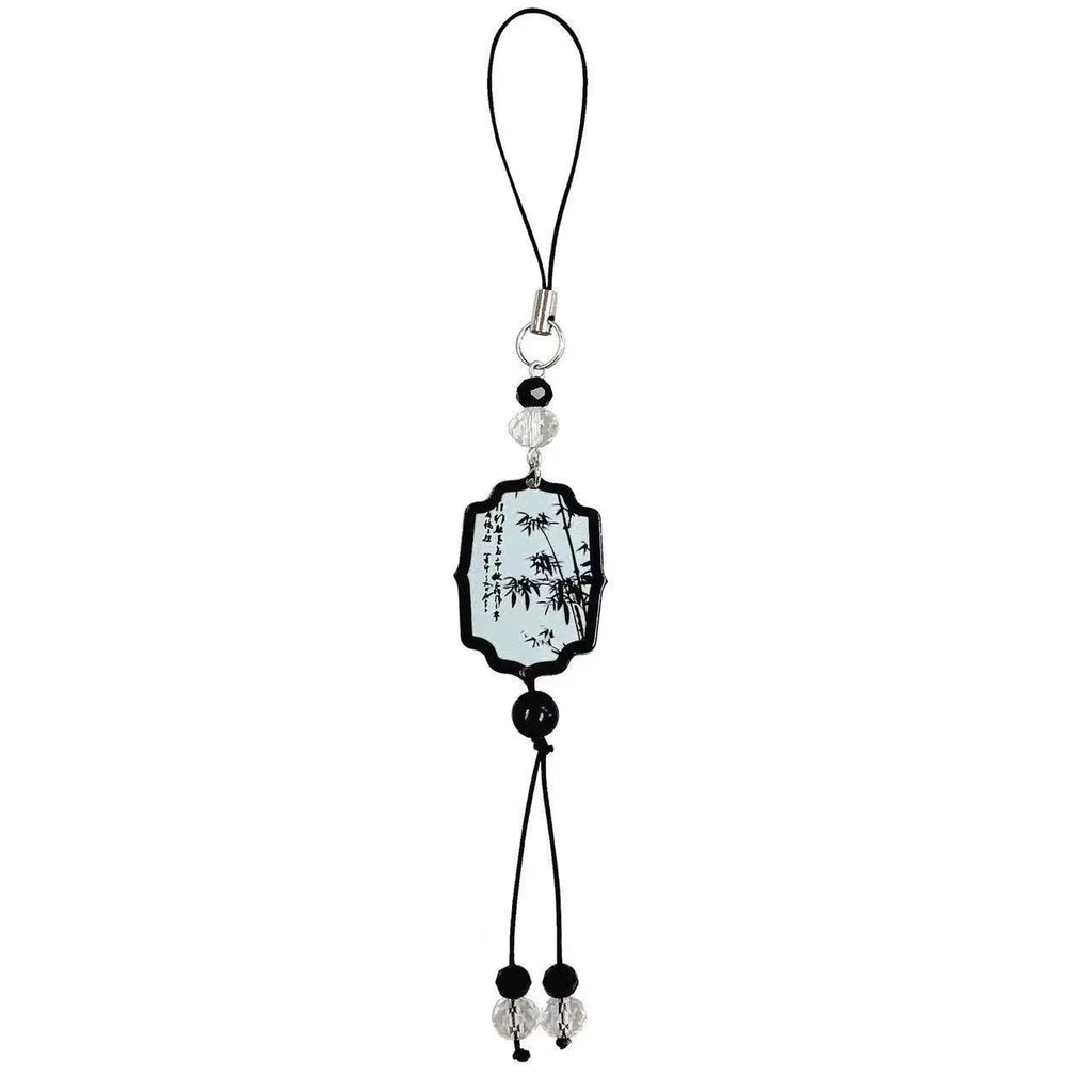 Guofeng style bead pendant keychain with plants and flowers pattern in baked varnish finish.