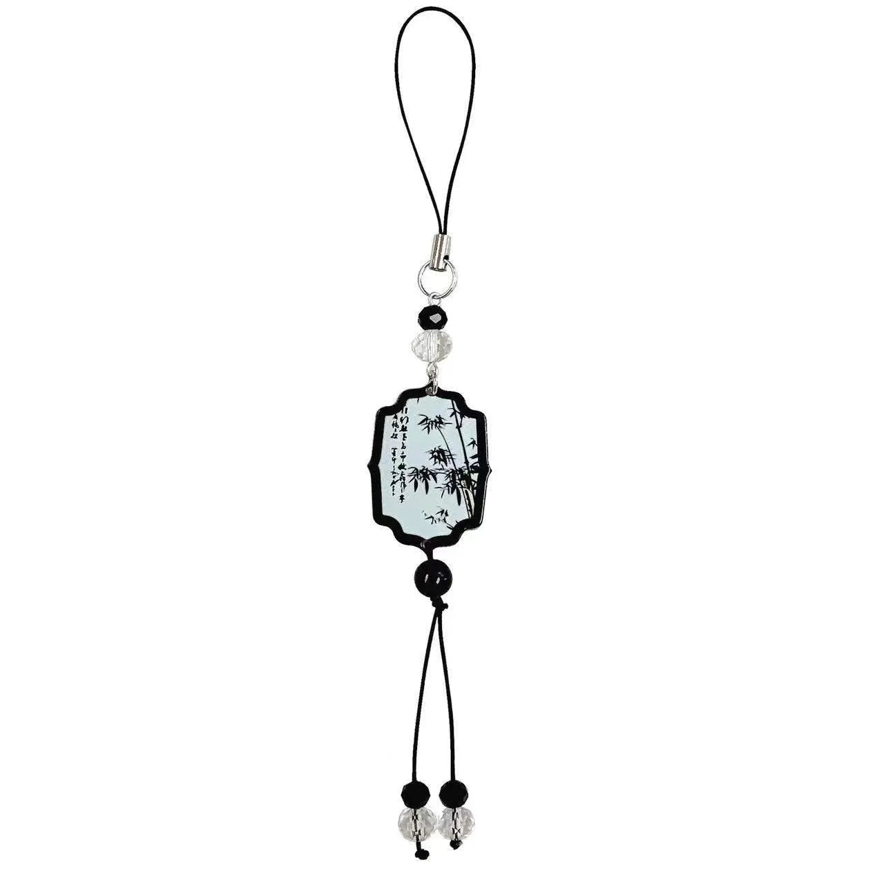Guofeng style bead pendant keychain with plants and flowers pattern in baked varnish finish.
