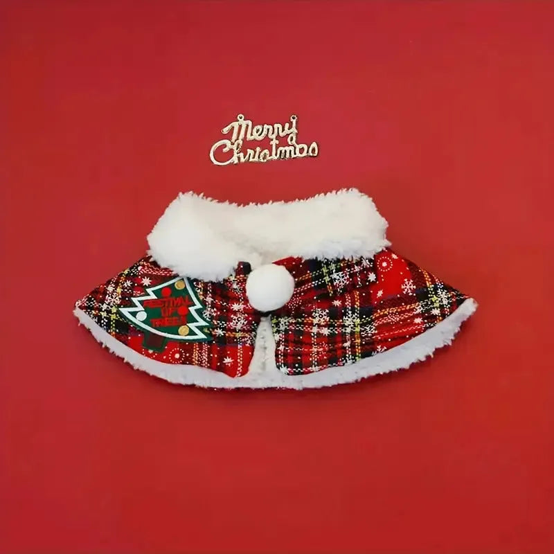 Polyester pet Christmas scarf for dogs and cats with snowflake and bell patterns in red and blue colours
