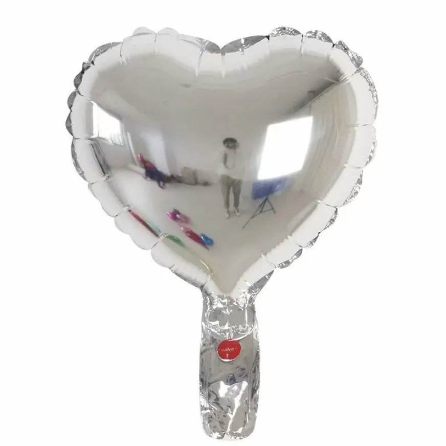 Five metallic peach heart-shaped aluminium foil balloons in assorted colours