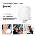 Black and white mini magnetic fill light for mobile phone with adjustable phone holder.