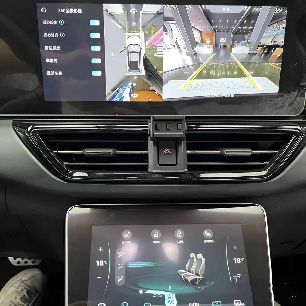GOODWAY dashboard mobile phone holder showing 360-degree rotation and snap-on mounting system