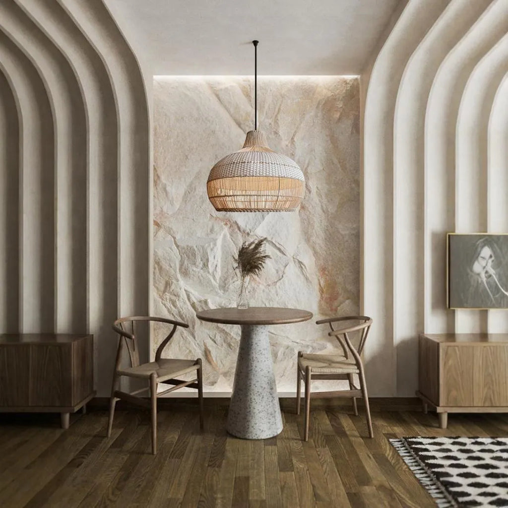 Rattan woven chandelier with Silent Wind style, 60cm diameter ceiling light