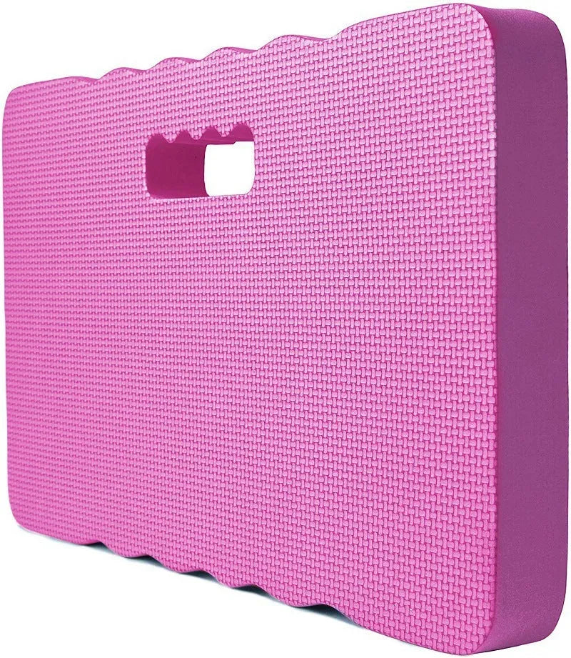Blue EVA foam garden kneeler cushion, measuring 45cm long, on grass.