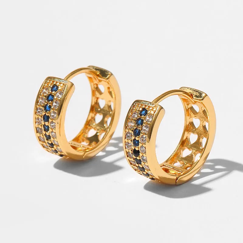 Women's round geometric copper earrings with electroplated 18K gold tone finish