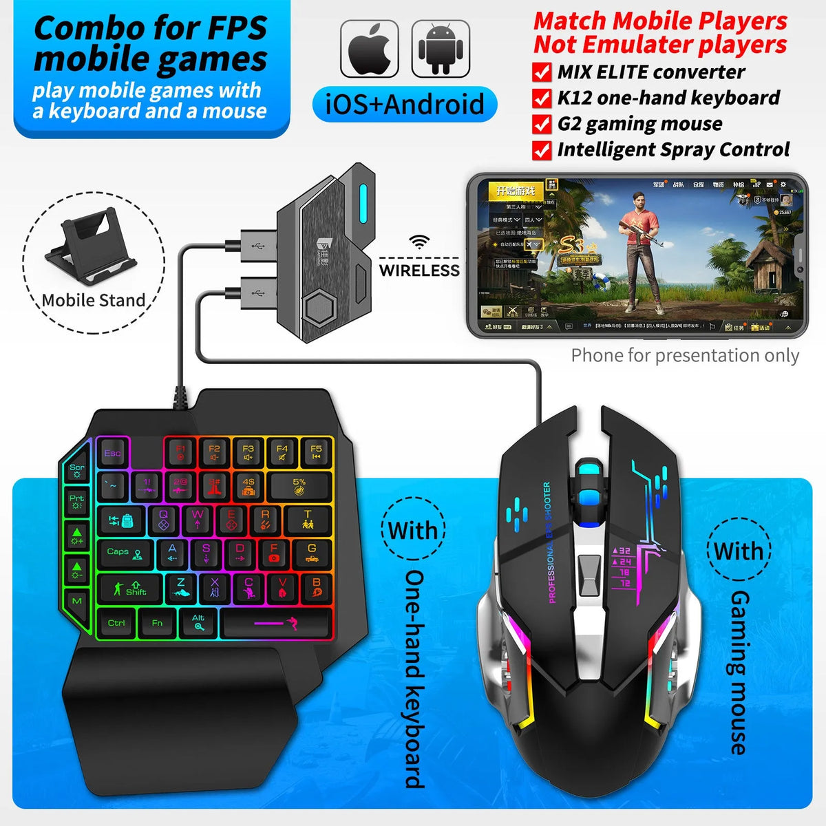 USB gaming converter for mobile games with keyboard and mouse compatibility
