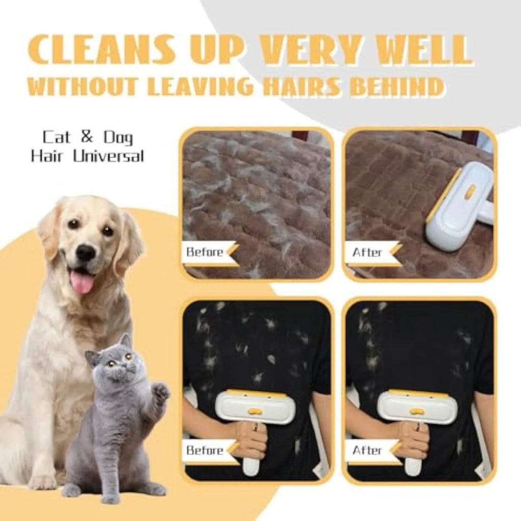 White portable pet hair remover with yellow duck design and polyester bristles for cleaning furniture