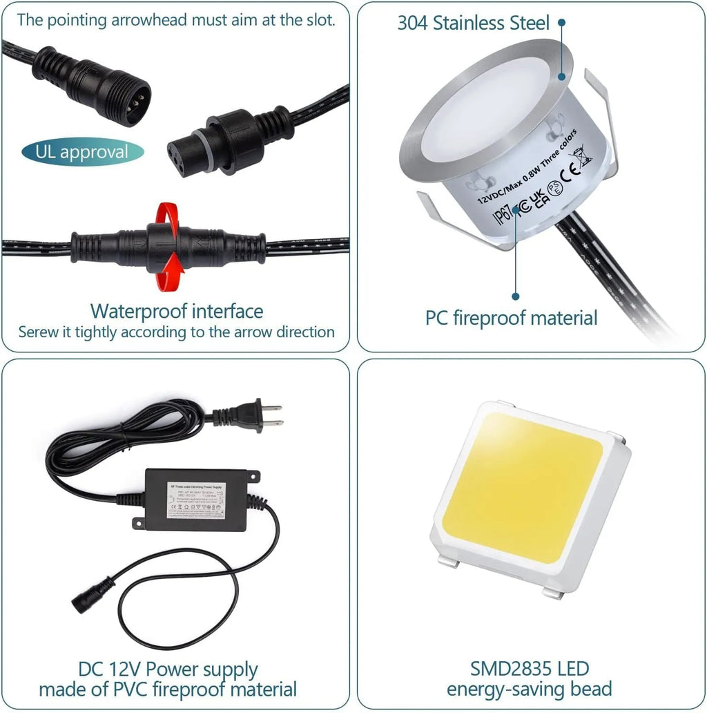 RGB outdoor LED underground lamp string, 4W 220V IP67, white, 10 deck lights with remote and keyed control