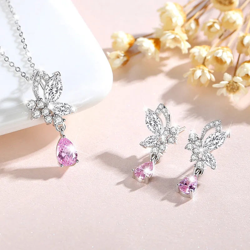 Women's butterfly crystal stud earrings in 925 sterling silver