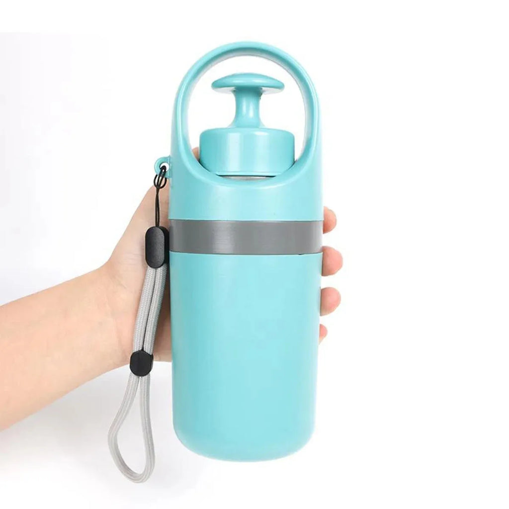 Blue and orange ABS plastic pet pooper scooper with claw and bag dispenser.