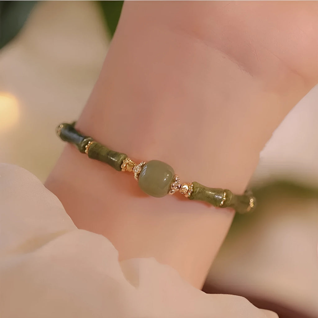 Hetian jade bracelet for women in dark green or light colour with geometric round design