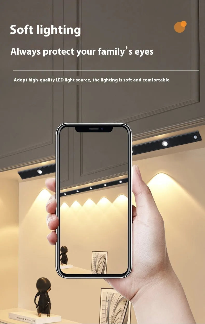 Black smart cat's eye infrared sensor light strip, rechargeable, three light colours, for wine cabinet, hallway, corrugated cabinet