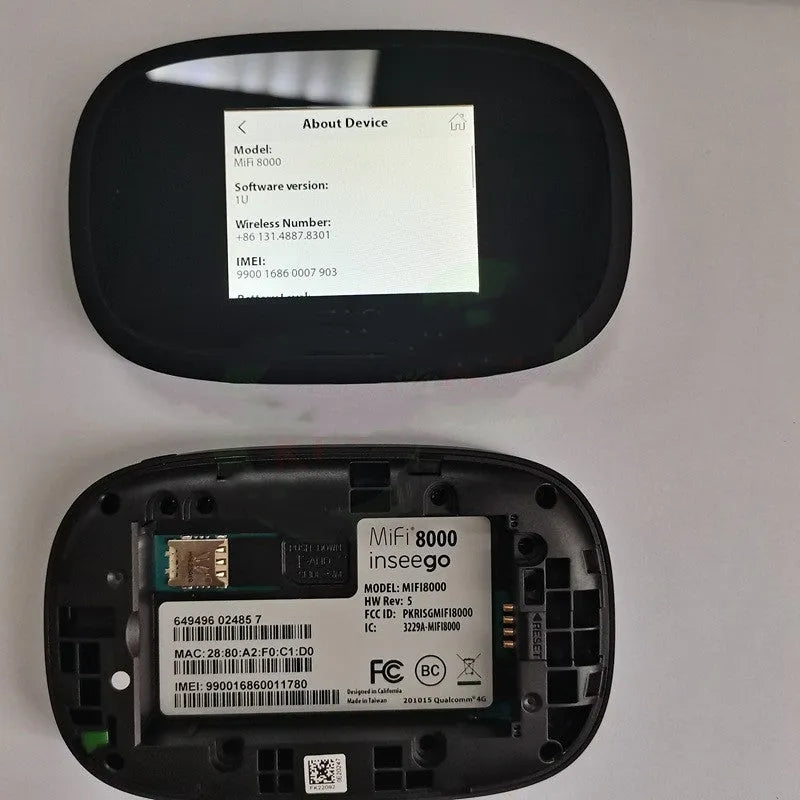 Black 4G wireless router with portable battery and cable included for mobile internet access