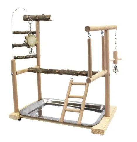 Pepper wood parrot play stand with tiger skin peony and Xuanfeng Xiaotai perch designs for small birds