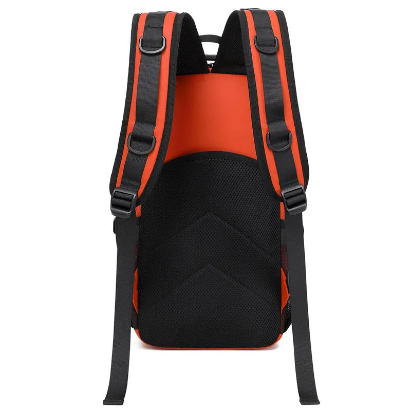 Outdoor backpack with 20-35L capacity in Derm material shown in orange colour