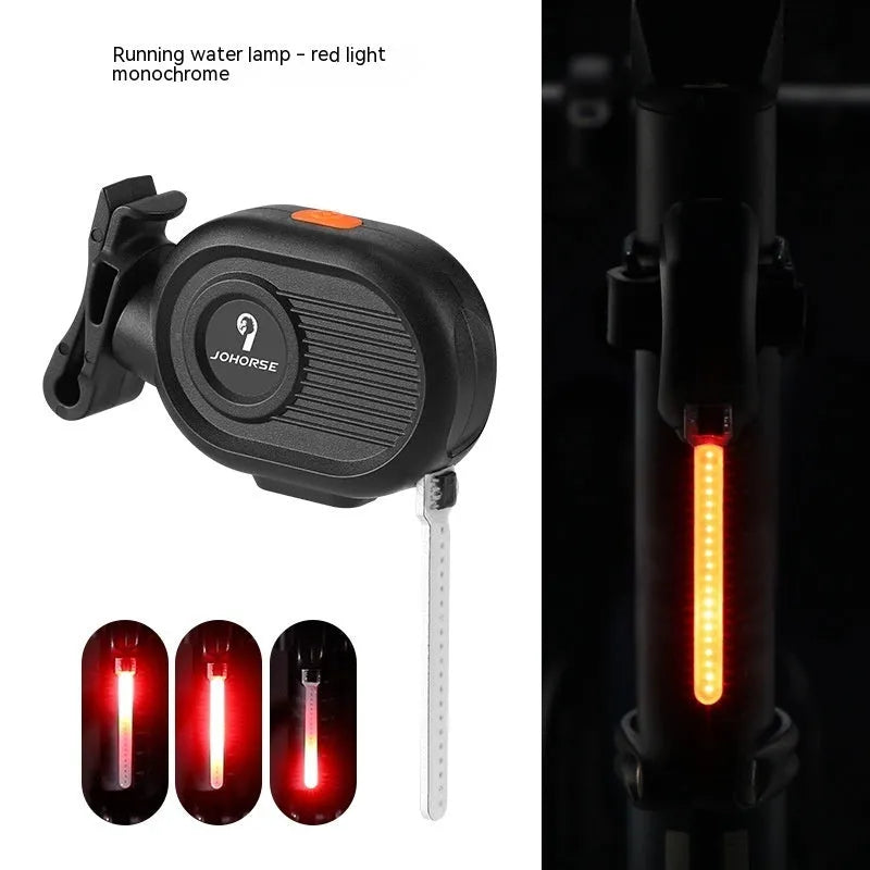 Bicycle tail light showing waterfall LED lighting effect in available colours with Type-C charging port