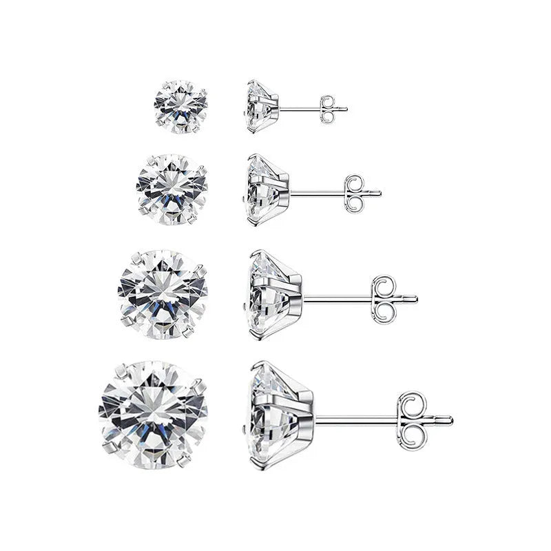 Square geometric zircon stud earrings with titanium steel post in gold and steel colour finishes.