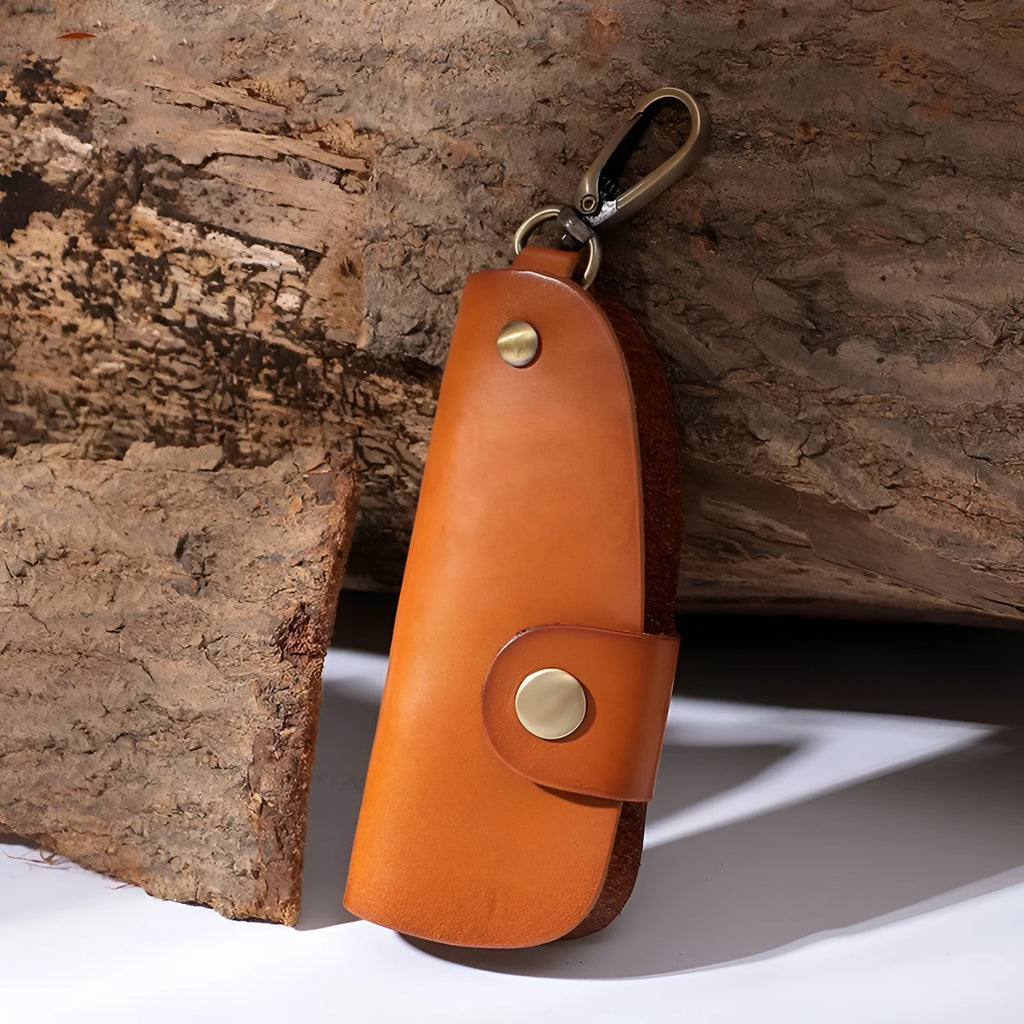 Handmade genuine leather key storage bag in black, brown, coffee, or purplish red colour