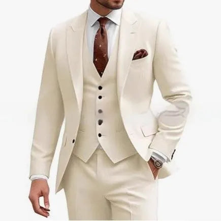 Men's three-piece slim fit suit in multiple colour options for business and wedding occasions