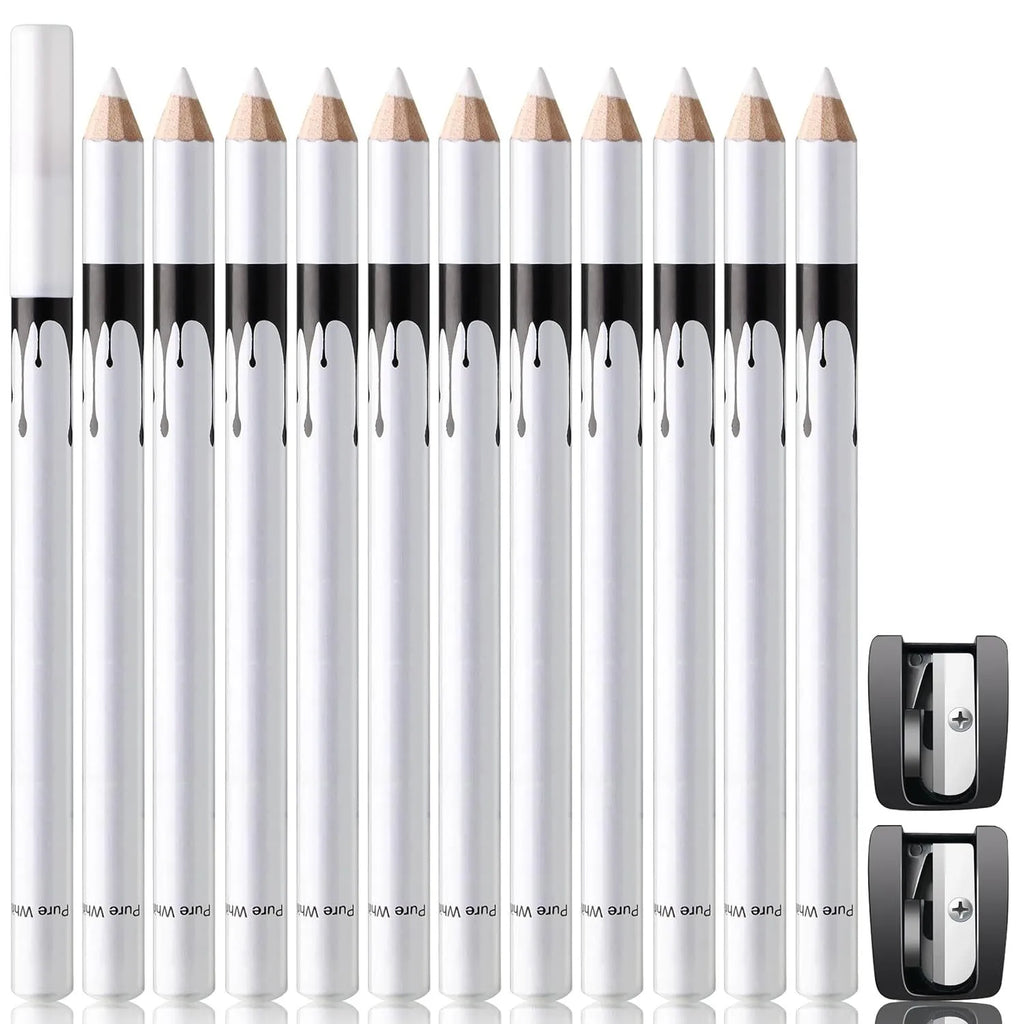 12-piece waterproof white and black eyeliner pencil set with sharpener for versatile makeup application