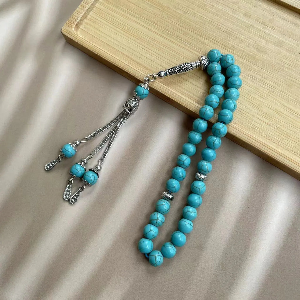 Sky blue Muslim prayer bracelet with 8mm genuine stone beads for dhikr counting