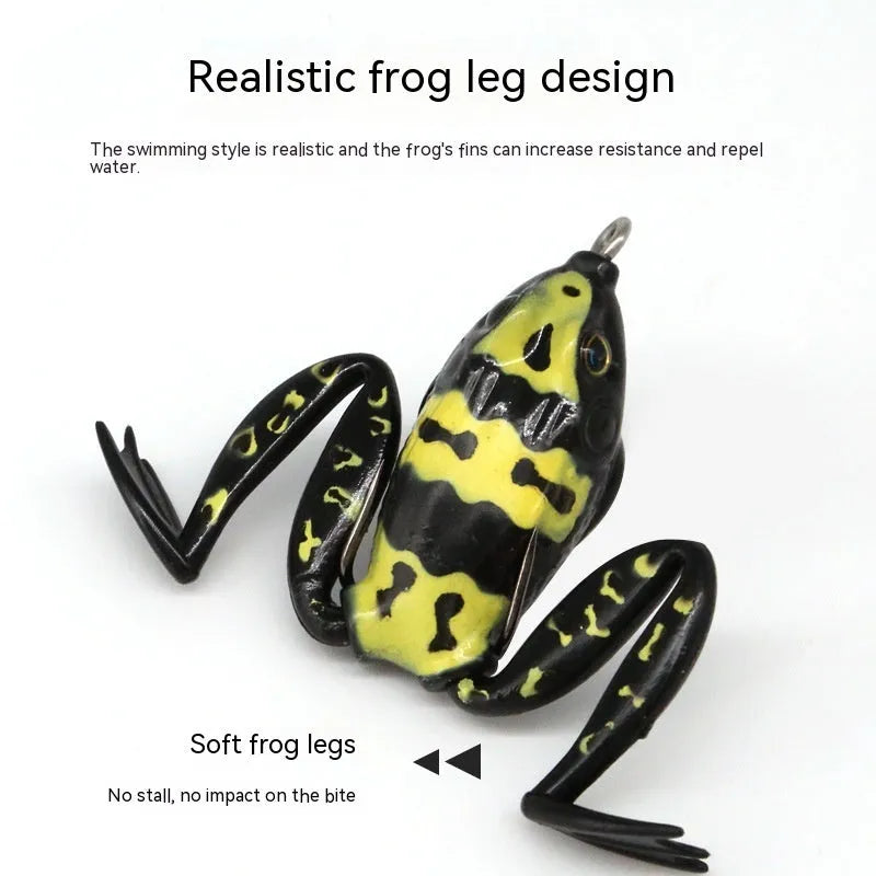 Bionic frog snake head luya fishing lure with black thunder frog legs simulation and double hooks
