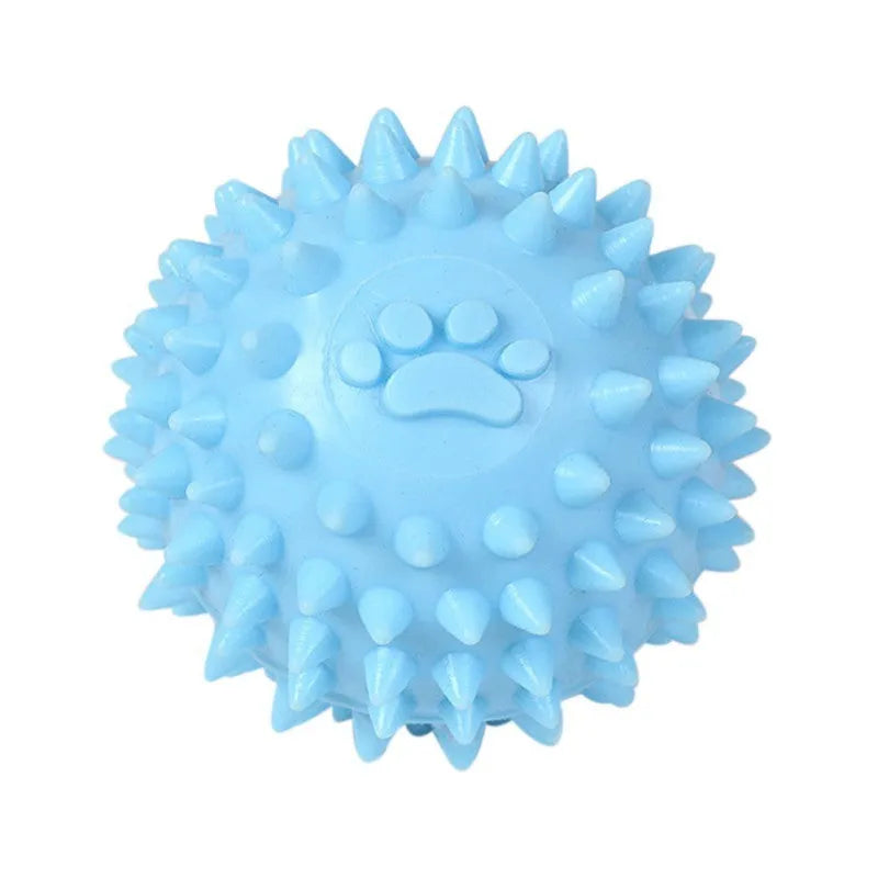 Blue TPR rubber dog chewing ball with footprint design for teeth cleaning