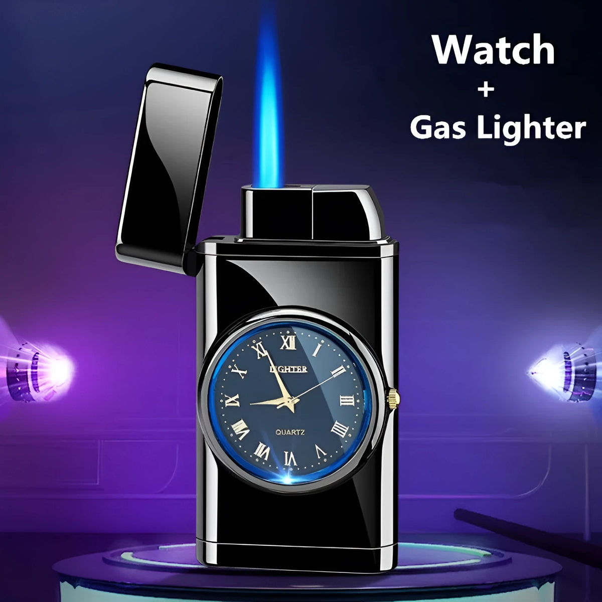 Electronic watch cigarette lighter with LED lamp in metal construction
