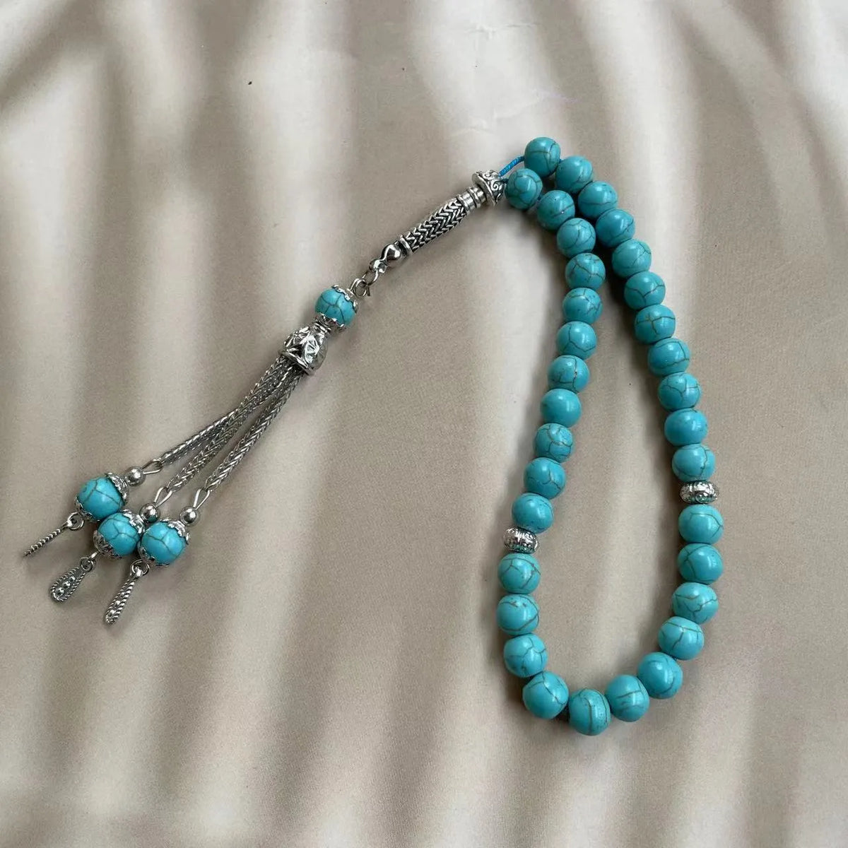 Sky blue Muslim prayer bracelet with 8mm genuine stone beads for dhikr counting