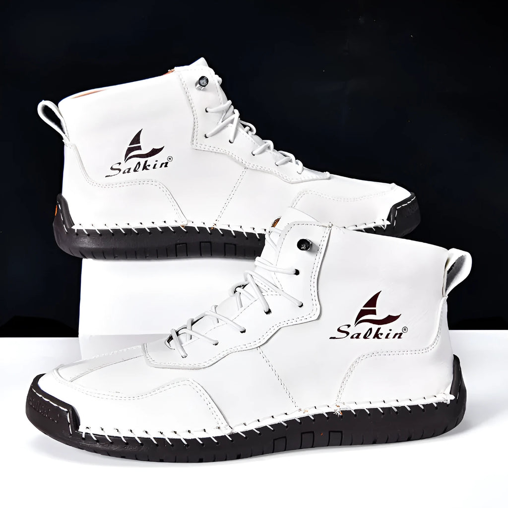 Retro high-top boots with frosted finish, round toe, and elastic band entry