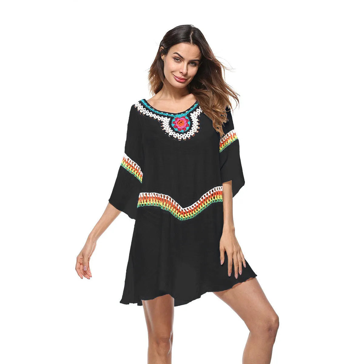 Crocheted ethnic style sun protection clothing in free size, available in four colours