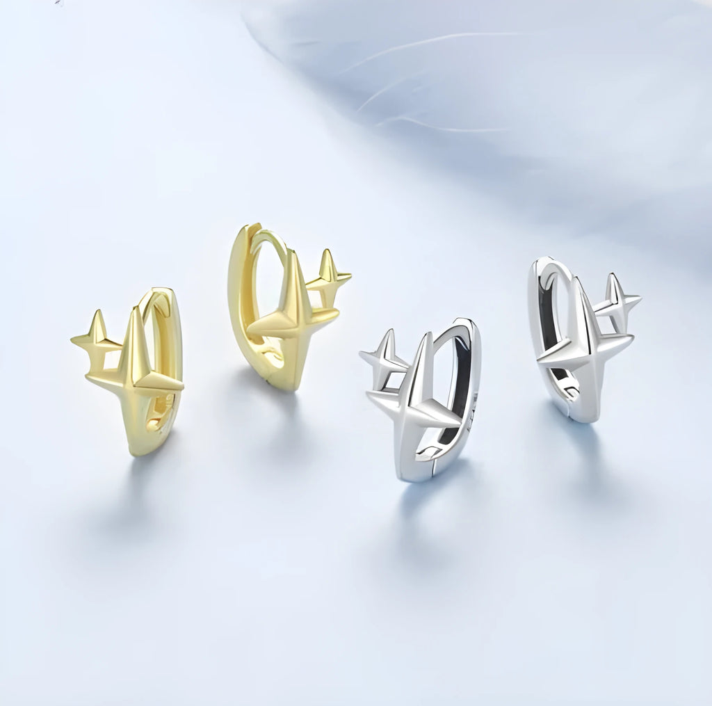 Sterling silver star ear clips with oxidised finish and clip-on mechanism
