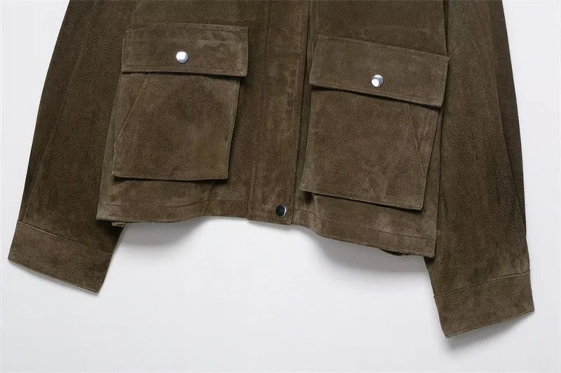 Women's PU leather jacket in Japanese Korean casual style with regular fit