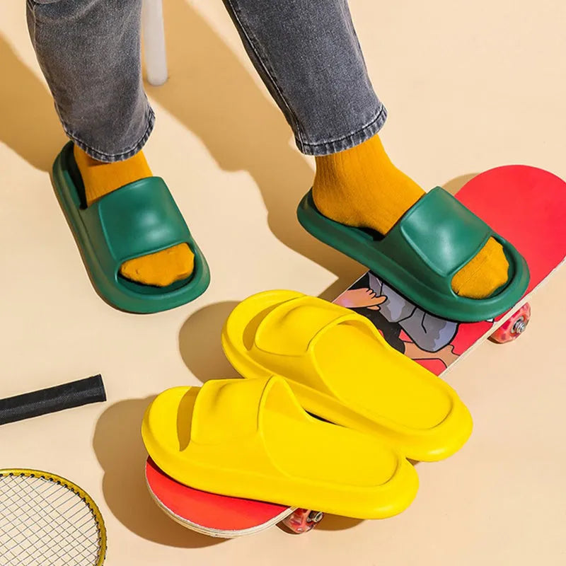Pair of thick-soled EVA foam flip-flop slippers in a choice of seven colours.