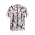 Men's T-shirt with padded shoulders and raised patchwork line detailing on front