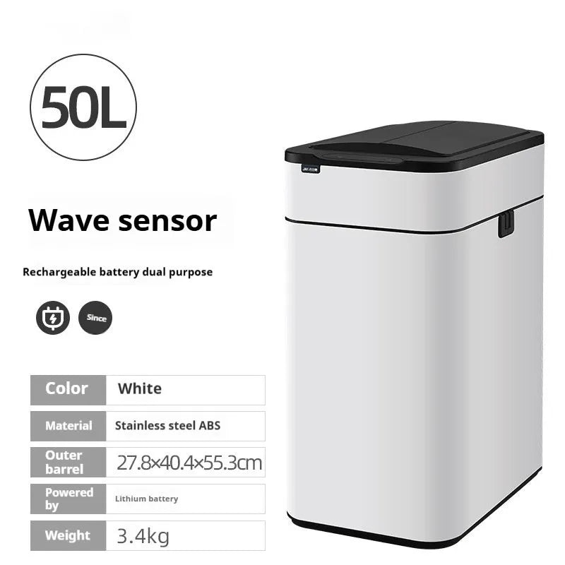 Stainless steel inductive smart trash can with square bucket design and sensor lid.