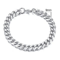 Six-sided geometric Cuban link chain bracelet in metal, shown in gold, black, and steel colour finishes.