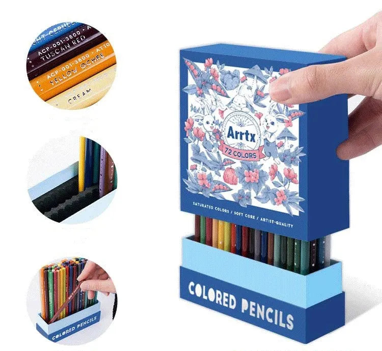 Boxed set of 72 or 126 coloured pencils with basswood casings for art students and painting examinations