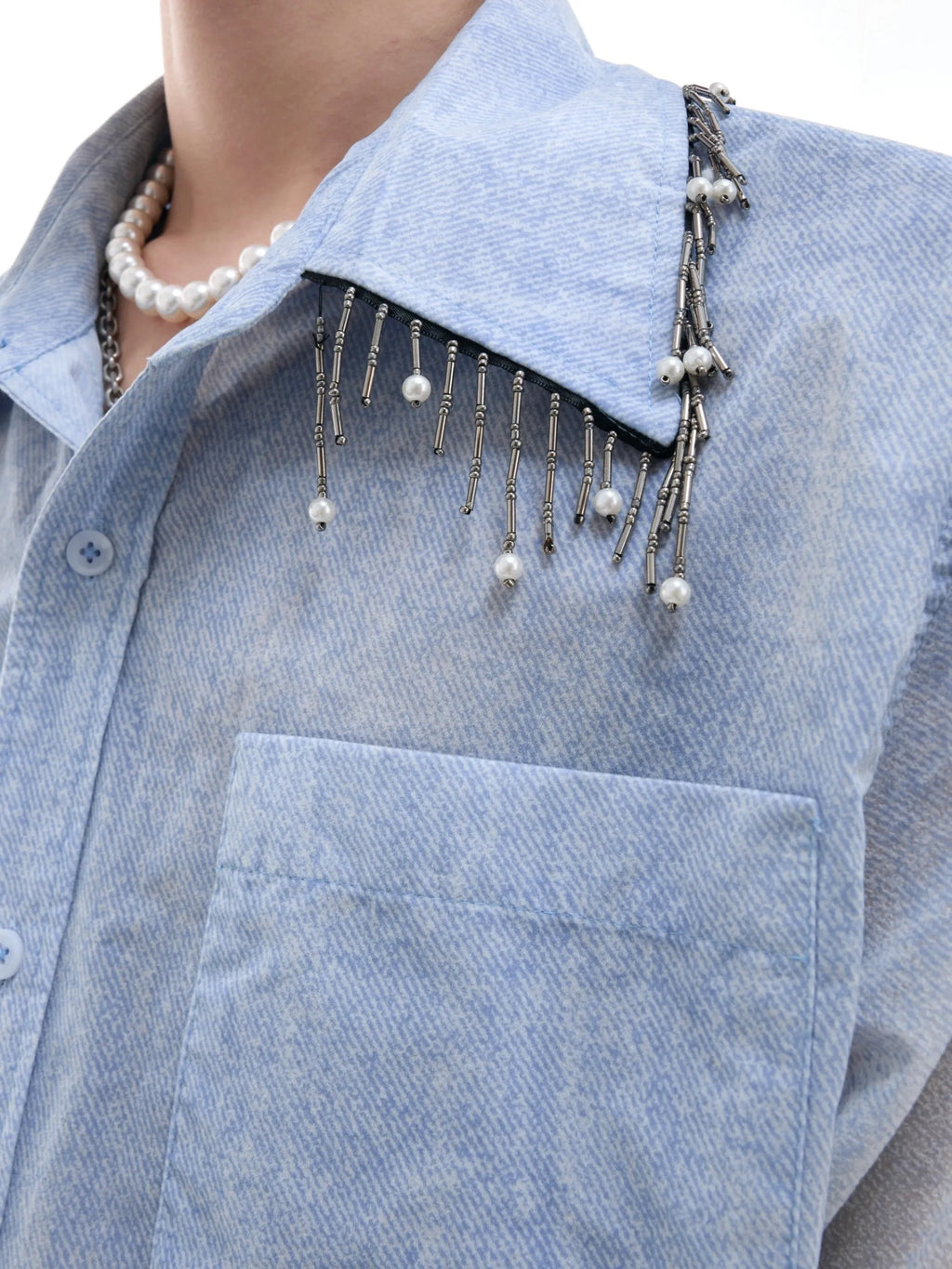 Blue gradient half-sleeve casual summer shirt with loose fit on hanger