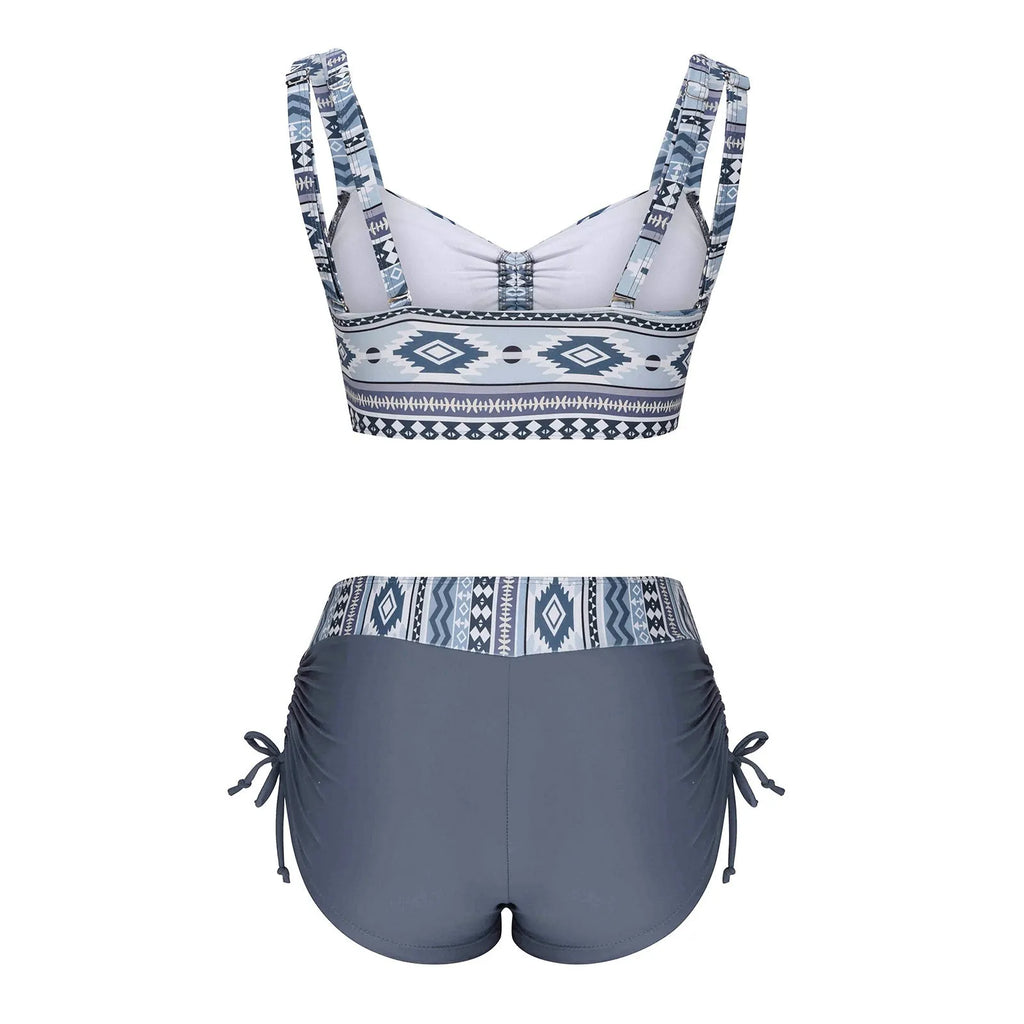Women's split bikini swimsuit without underwire or padding in picture colour