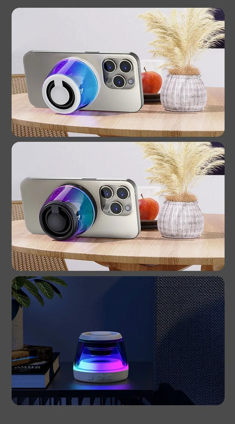 Portable magnetic Bluetooth speaker with ambience light in black or white colour