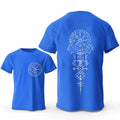 Men's grey cotton T-shirt featuring a detailed black and white Viking rune compass graphic on the chest.