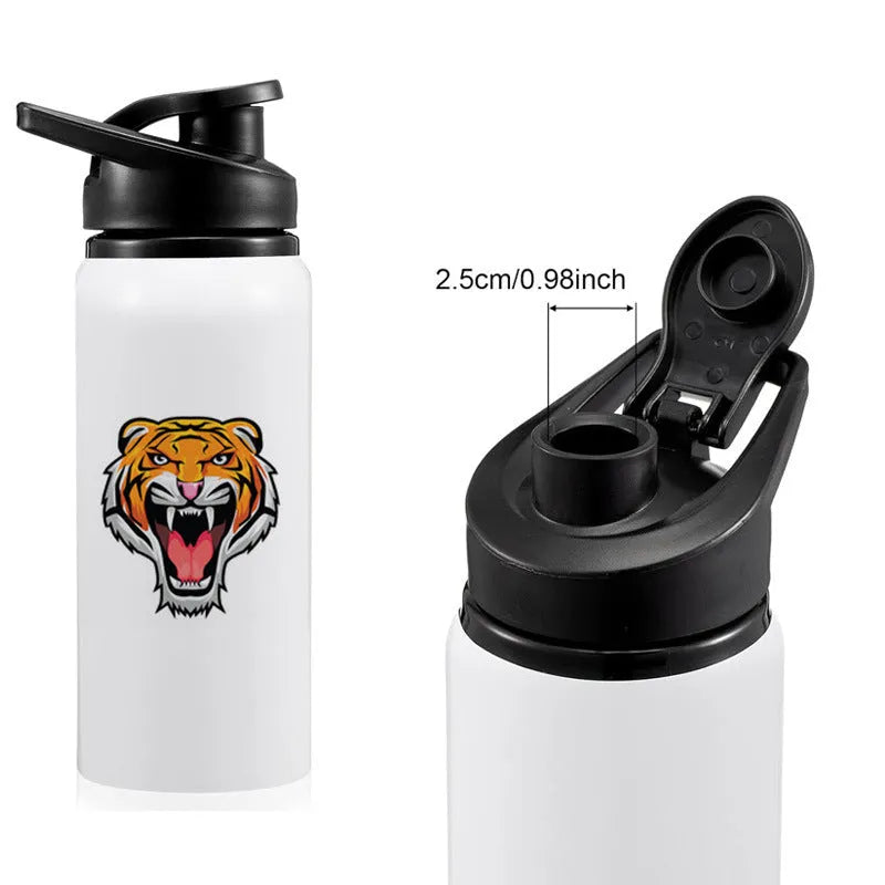White aluminium sports water bottle for cycling and outdoor activities.